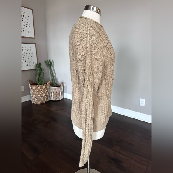J. Crew Cotton Fisherman Cable Knit 90s Rollneck Crewneck Sweater Flax Large NWT - Picture 3 of 8